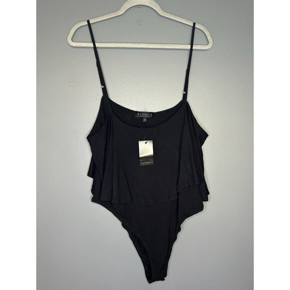 Eloquii Ruffle Bodysuit Top Women's 18 Black Neutral Elevated Basics Lagenlook - Picture 1 of 10